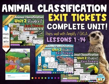 Complete CKLA Grade 3 Animal Classification exit ticket set covering lessons 1 through 14